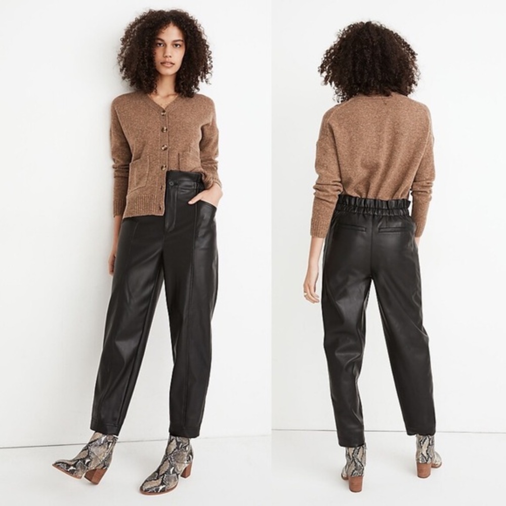 Madewell Vegan Leather Pull-On Paperbag‎ Pants 2 Black NWOT